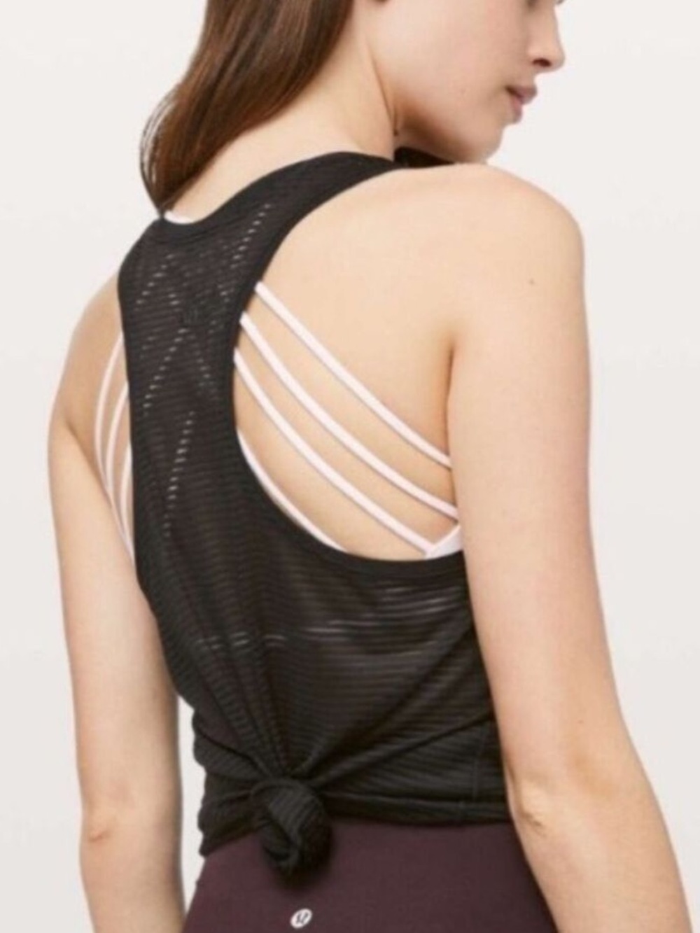 2. Lululemon Black Racerback. Sheer stripes.
Med